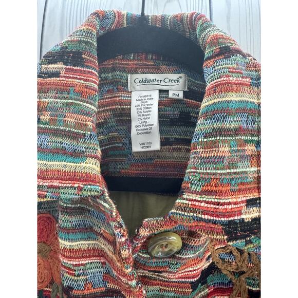 Coldwater Creek Tweed Boho Confetti Embroidered Floral Lined Jacket Blazer PM - Picture 2 of 8